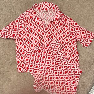 Red and White Geometric Womens pj set  size small